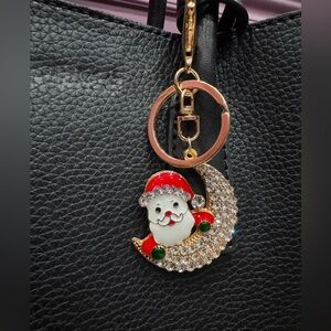 Festive Santa Keychain/Bag Charm with Rhinestones